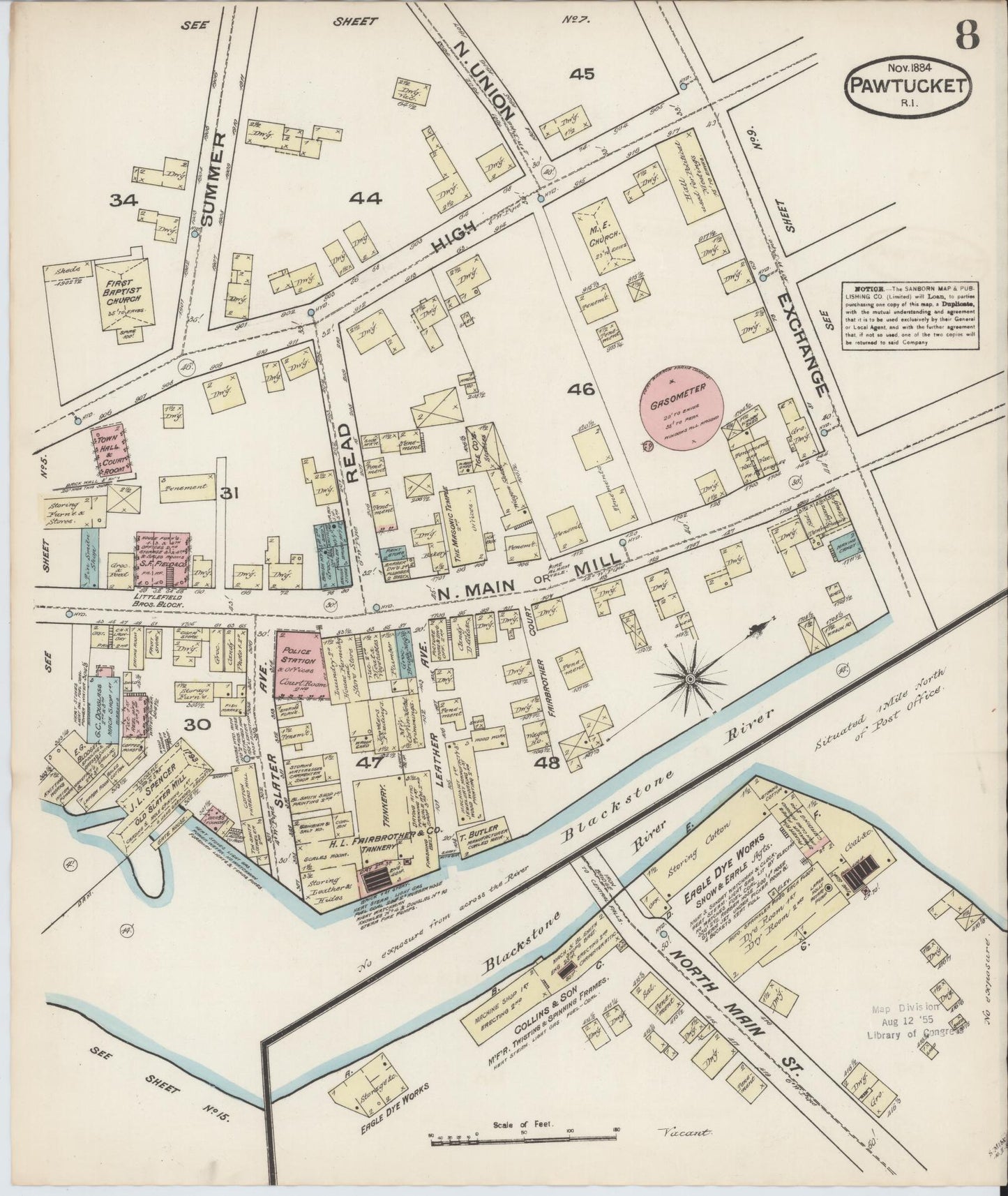 Sanborn Fire Insurance Map from Pawtucket, Providence County, Rhode Island (1884), Sheet #0008 - Complete Map Set gallery image, historic Sanborn map, vintage wall art, Rhode Island Rhode Island