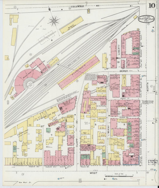 Sanborn Fire Insurance Map from Pittsfield, Berkshire County, Massachusetts (1895), Sheet #0010 - Historic Sanborn Fire Insurance Map Print, vintage old map wall art, antique decor, genealogy gift, Massachusetts Massachusetts map