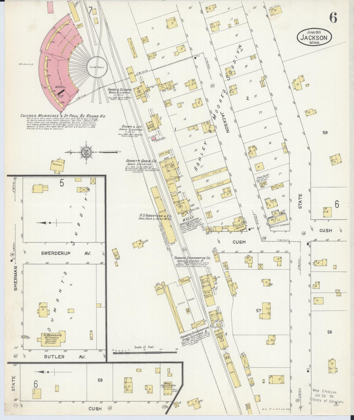 Sanborn Fire Insurance Map from Jackson, Jackson County, Minnesota (1913), Sheet #0006 - Historic Sanborn Fire Insurance Map Print, vintage old map wall art, antique decor, genealogy gift, Minnesota Minnesota map
