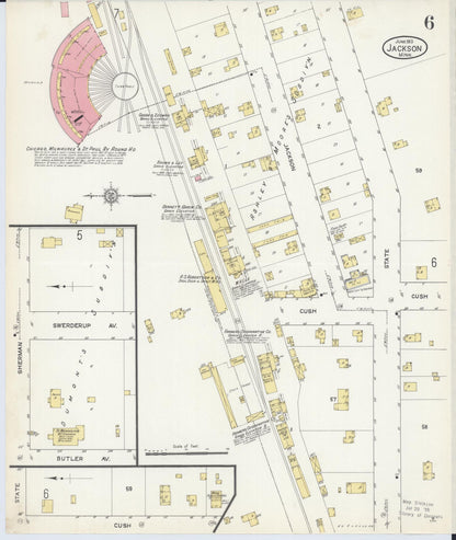 Sanborn Fire Insurance Map from Jackson, Jackson County, Minnesota (1913), Sheet #0006 - Historic Sanborn Fire Insurance Map Print, vintage old map wall art, antique decor, genealogy gift, Minnesota Minnesota map