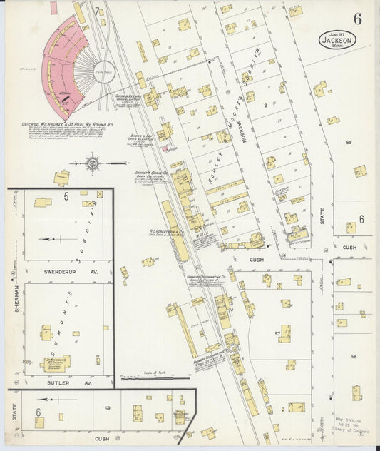 Sanborn Fire Insurance Map from Jackson, Jackson County, Minnesota (1913), Sheet #0006 - Historic Sanborn Fire Insurance Map Print, vintage old map wall art, antique decor, genealogy gift, Minnesota Minnesota map