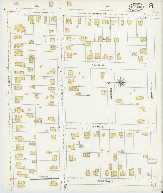Sanborn Fire Insurance Map from Albion, Orleans County, New York (1905), Sheet #0008 - Historic Sanborn Fire Insurance Map Print, vintage old map wall art, antique decor, genealogy gift, New York New York map