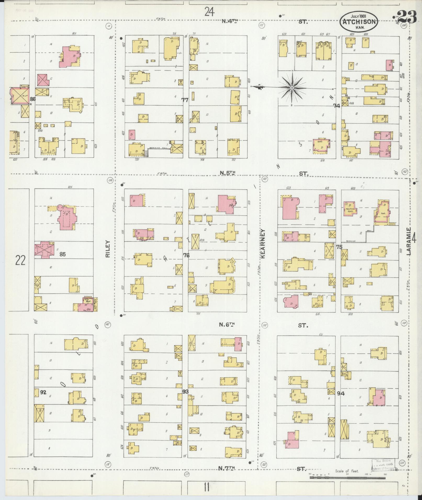 Sanborn Fire Insurance Map from Atchison, Atchison County, Kansas (1901), Sheet #0023 - Historic Sanborn Fire Insurance Map Print, vintage old map wall art, antique decor, genealogy gift, Kansas Kansas map