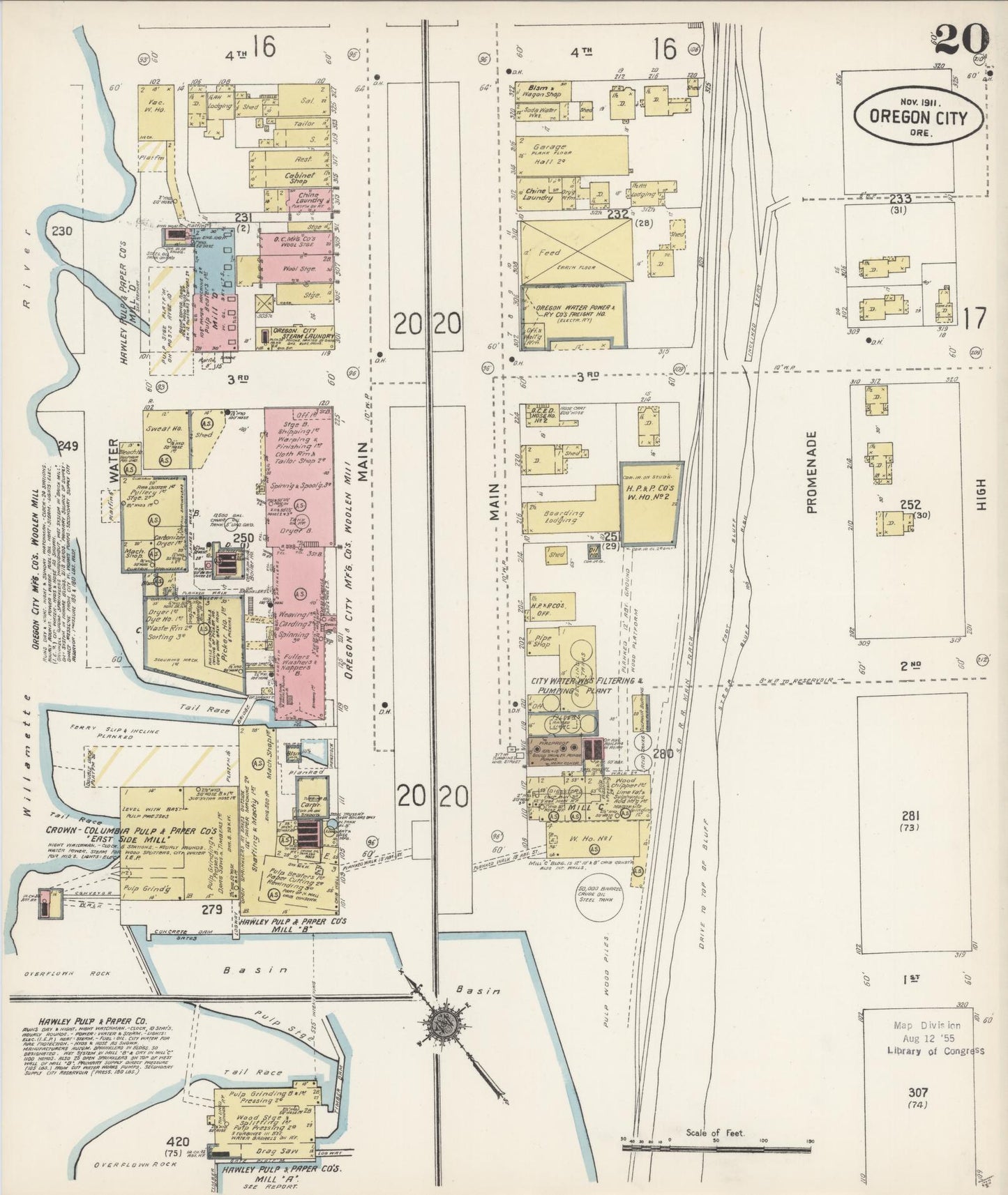 Sanborn Fire Insurance Map from Oregon City, Clackamas County, Oregon (1911), Sheet #0020 - Historic Sanborn Fire Insurance Map Print, vintage old map wall art, antique decor, genealogy gift, Oregon Oregon map