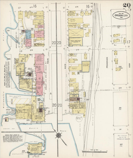 Sanborn Fire Insurance Map from Oregon City, Clackamas County, Oregon (1911), Sheet #0020 - Historic Sanborn Fire Insurance Map Print, vintage old map wall art, antique decor, genealogy gift, Oregon Oregon map