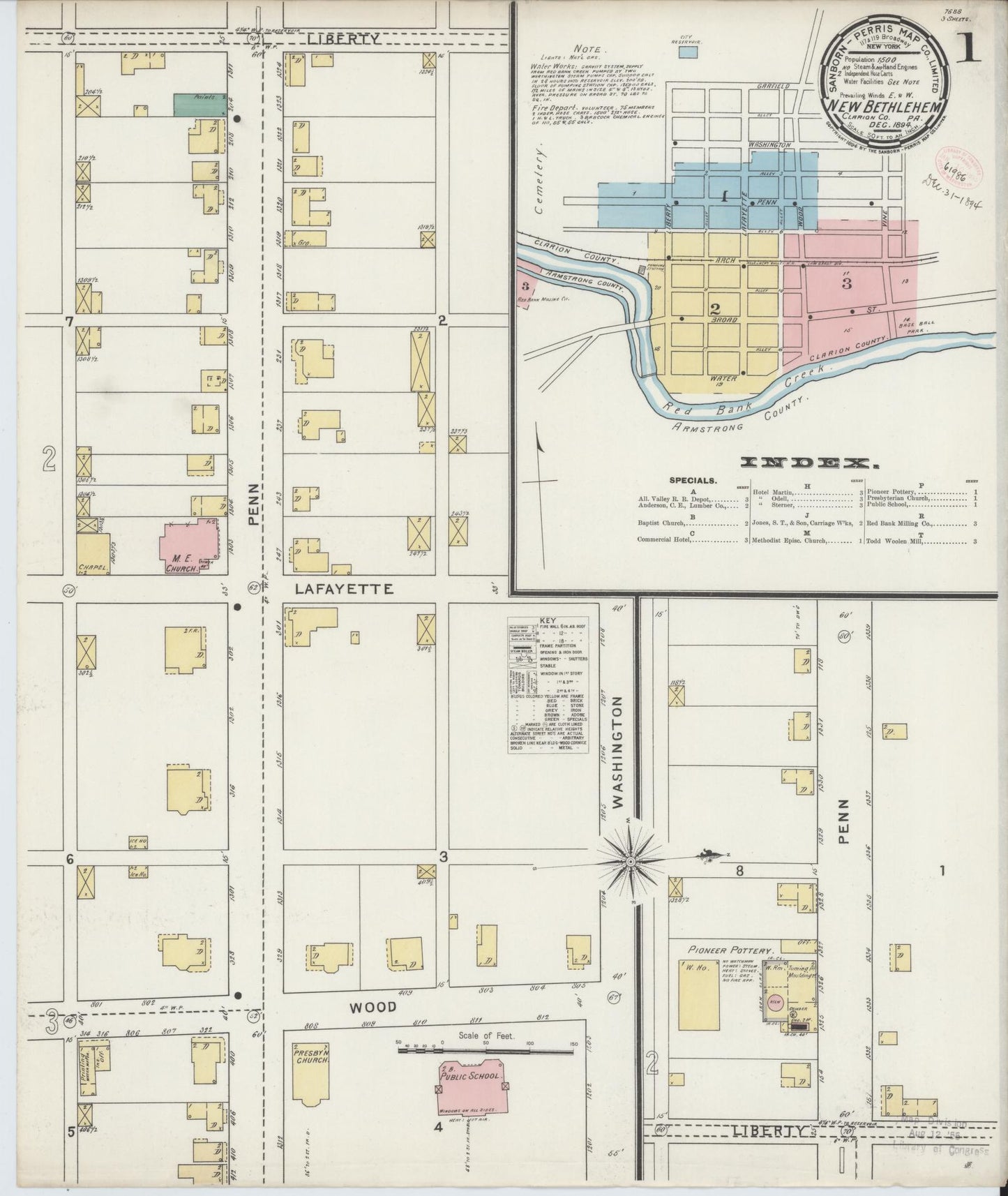 Sanborn Fire Insurance Map from New Bethlehem, Clarion County, Pennsylvania (1894), Sheet #0001 - Complete Map Set gallery image, historic Sanborn map, vintage wall art, Pennsylvania Pennsylvania