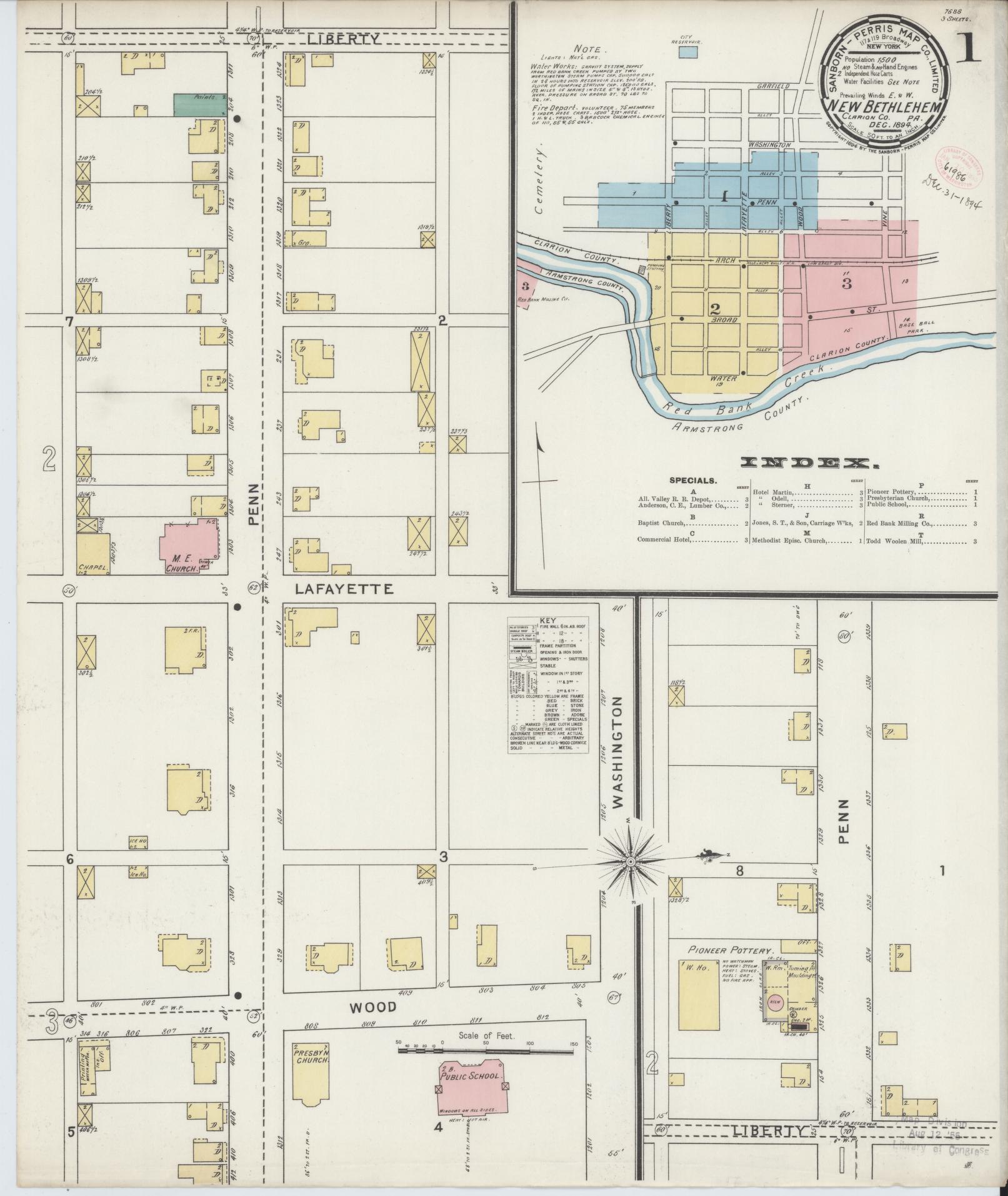 Sanborn Fire Insurance Map from New Bethlehem, Clarion County, Pennsylvania (1894), Sheet #0001 - Complete Map Set gallery image, historic Sanborn map, vintage wall art, Pennsylvania Pennsylvania