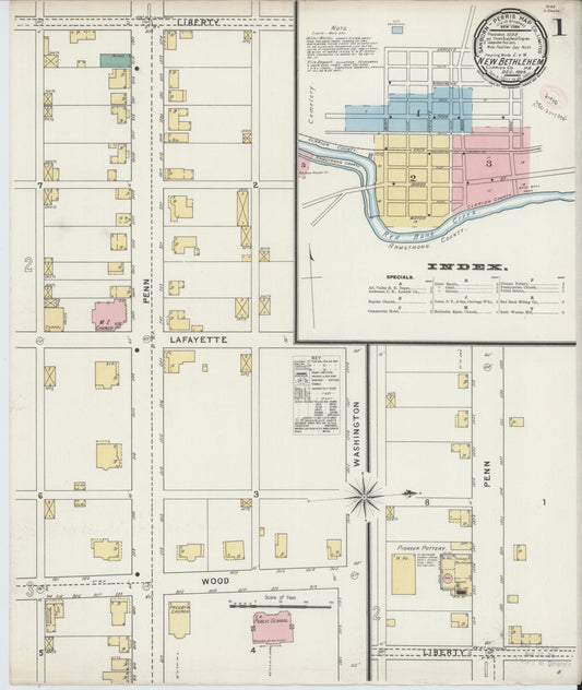 Sanborn Fire Insurance Map from New Bethlehem, Clarion County, Pennsylvania (1894), Sheet #0001 - Complete Map Set gallery image, historic Sanborn map, vintage wall art, Pennsylvania Pennsylvania