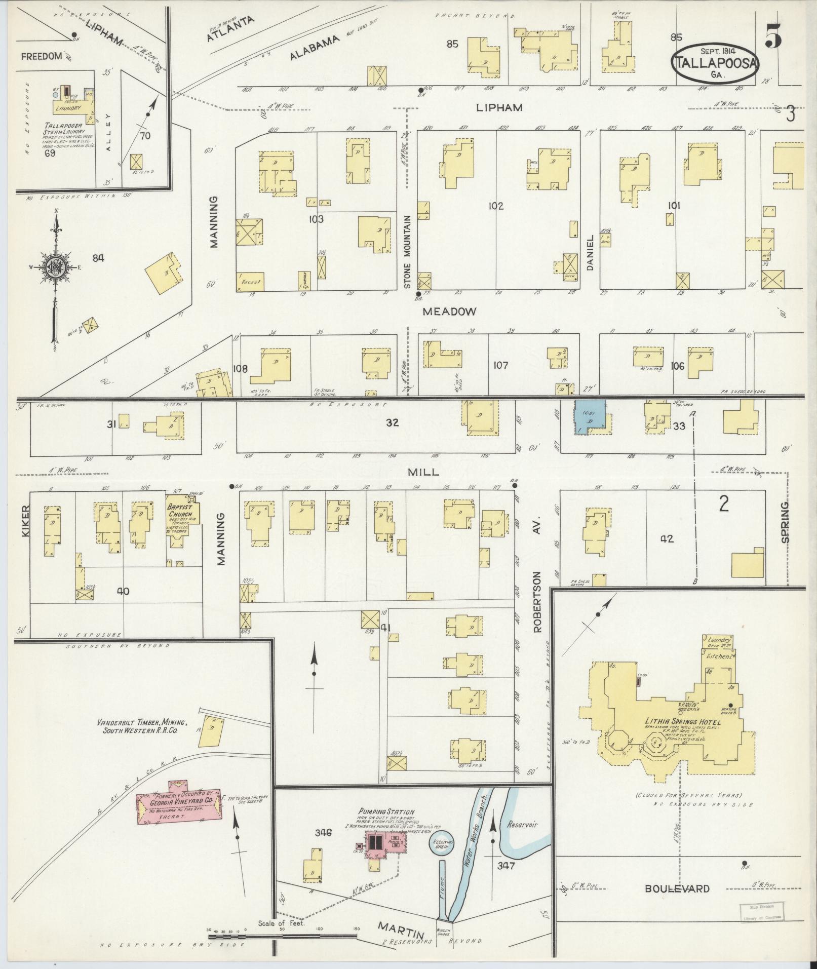 Sanborn Fire Insurance Map from Tallapoosa, Haralson County, Georgia (1914), Sheet #0005 - Historic Sanborn Fire Insurance Map Print, vintage old map wall art, antique decor, genealogy gift, Georgia Georgia map