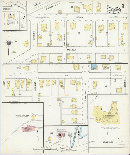 Sanborn Fire Insurance Map from Tallapoosa, Haralson County, Georgia (1914), Sheet #0005 - Historic Sanborn Fire Insurance Map Print, vintage old map wall art, antique decor, genealogy gift, Georgia Georgia map