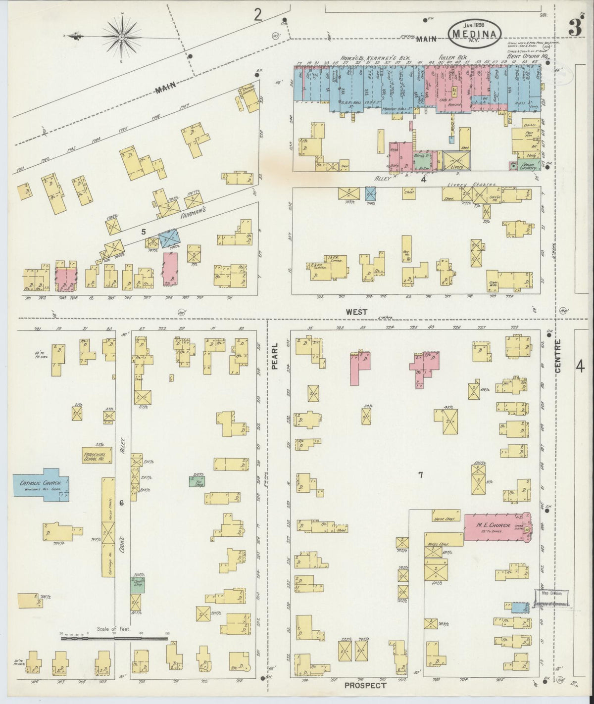 Sanborn Fire Insurance Map from Medina, Orleans County, New York (1898), Sheet #0003 - Historic Sanborn Fire Insurance Map Print, vintage old map wall art, antique decor, genealogy gift, New York New York map