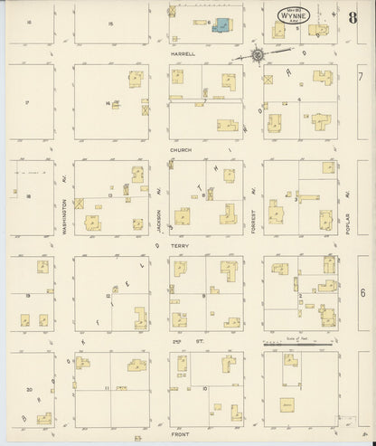 Sanborn Fire Insurance Map from Wynne, Cross County, Arkansas (1913), Sheet #0008 - Complete Map Set gallery image, historic Sanborn map, vintage wall art, Arkansas Arkansas