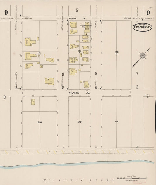 Sanborn Fire Insurance Map from Beach Haven, Ocean County, New Jersey (1922), Sheet #0009 - Historic Sanborn Fire Insurance Map Print, vintage old map wall art, antique decor, genealogy gift, New Jersey New Jersey map