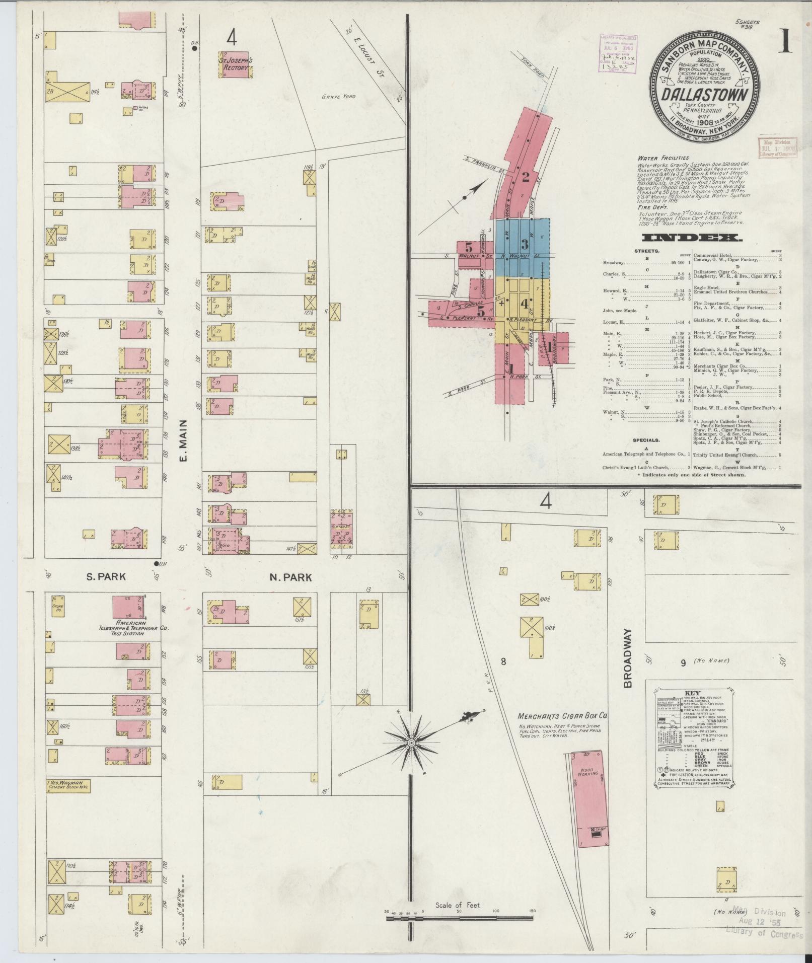 Sanborn Fire Insurance Map from Dallastown, York County, Pennsylvania (1908), Sheet #0001 - Historic Sanborn Fire Insurance Map Print, vintage old map wall art, antique decor, genealogy gift, Pennsylvania Pennsylvania map