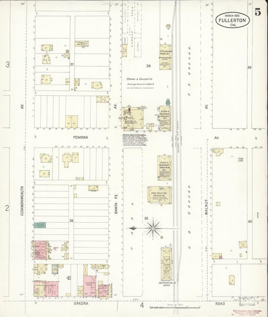 Sanborn Fire Insurance Map from Fullerton, Orange County, California (1900), Sheet #0005 - Historic Sanborn Fire Insurance Map Print, vintage old map wall art, antique decor, genealogy gift, California California map