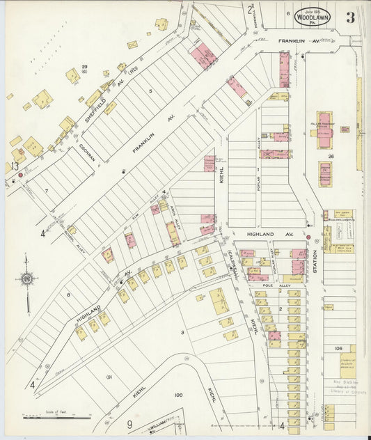 Sanborn Fire Insurance Map from Woodlawn, Beaver County, Pennsylvania (1915), Sheet #0003 - Historic Sanborn Fire Insurance Map Print, vintage old map wall art, antique decor, genealogy gift, Pennsylvania Pennsylvania map