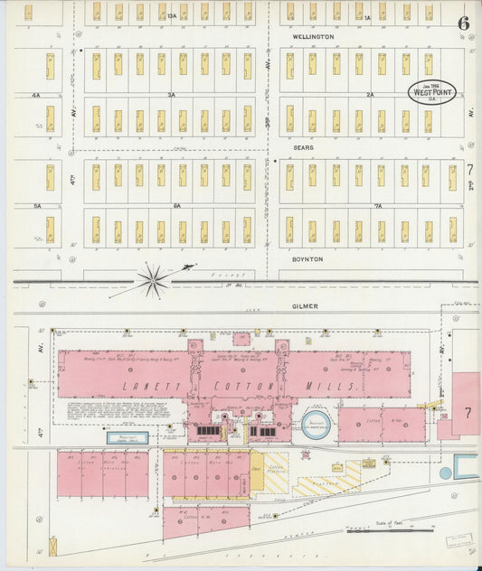 Sanborn Fire Insurance Map from West Point, Troup County, Georgia (1906), Sheet #0006 - Historic Sanborn Fire Insurance Map Print, vintage old map wall art, antique decor, genealogy gift, Georgia Georgia map