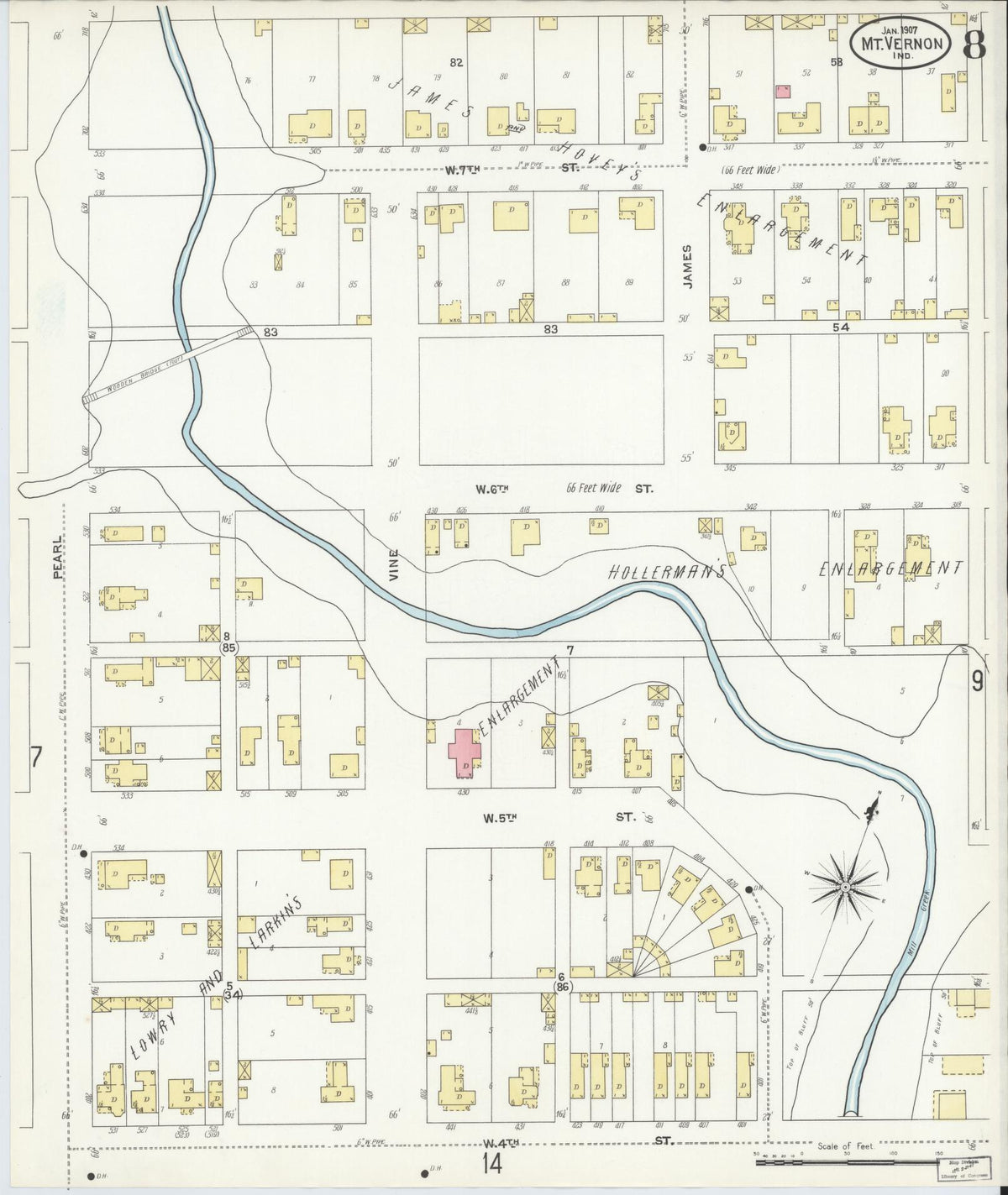 Sanborn Fire Insurance Map from Mount Vernon, Posey County, Indiana (1907), Sheet #0008 - Historic Sanborn Fire Insurance Map Print, vintage old map wall art, antique decor, genealogy gift, Indiana Indiana map