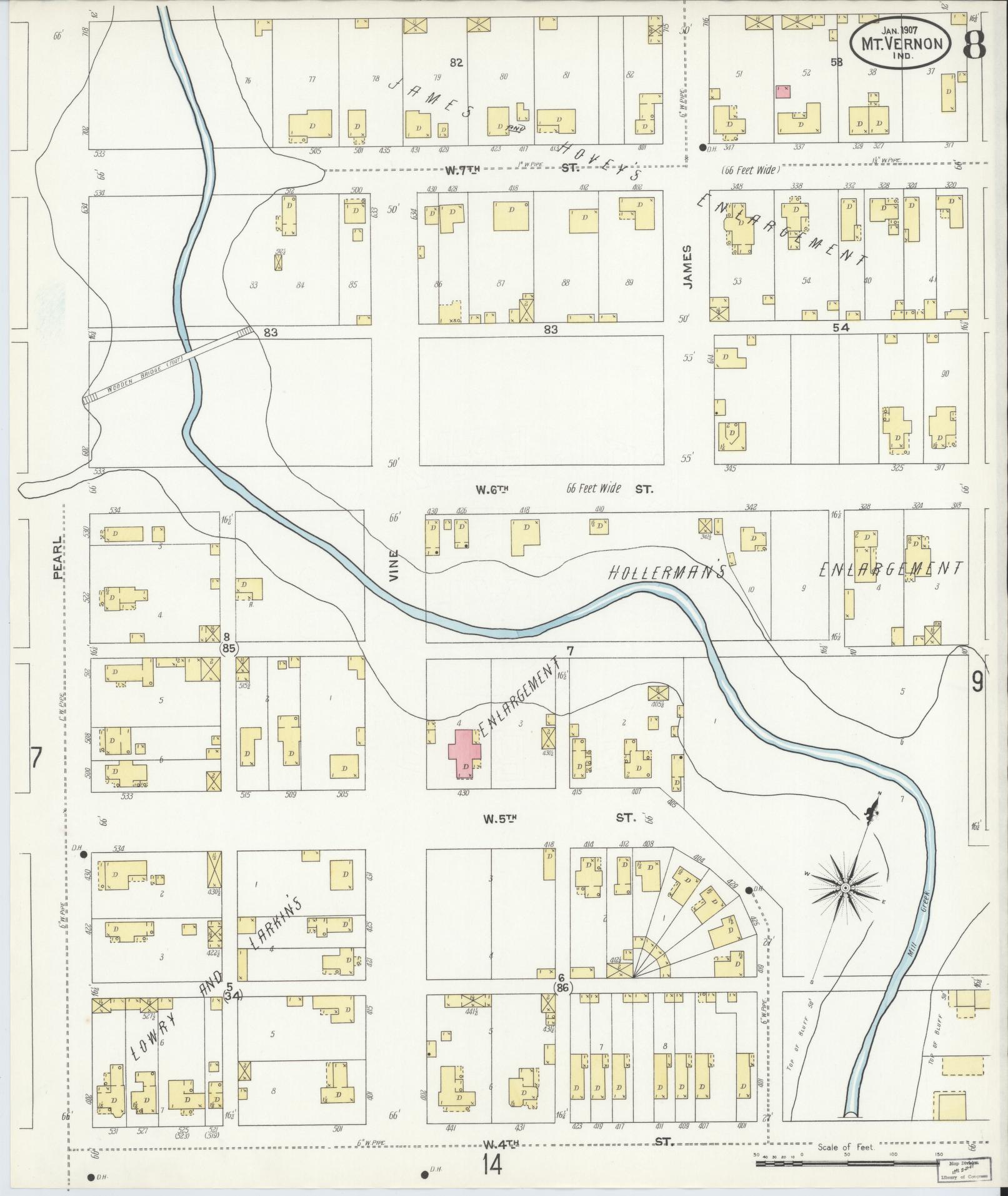 Sanborn Fire Insurance Map from Mount Vernon, Posey County, Indiana (1907), Sheet #0008 - Historic Sanborn Fire Insurance Map Print, vintage old map wall art, antique decor, genealogy gift, Indiana Indiana map