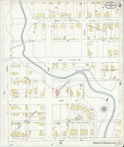 Sanborn Fire Insurance Map from Mount Vernon, Posey County, Indiana (1907), Sheet #0008 - Historic Sanborn Fire Insurance Map Print, vintage old map wall art, antique decor, genealogy gift, Indiana Indiana map
