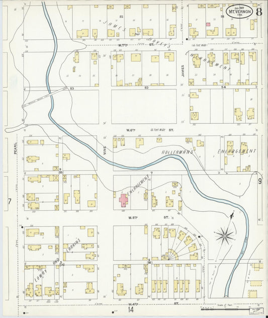 Sanborn Fire Insurance Map from Mount Vernon, Posey County, Indiana (1907), Sheet #0008 - Historic Sanborn Fire Insurance Map Print, vintage old map wall art, antique decor, genealogy gift, Indiana Indiana map