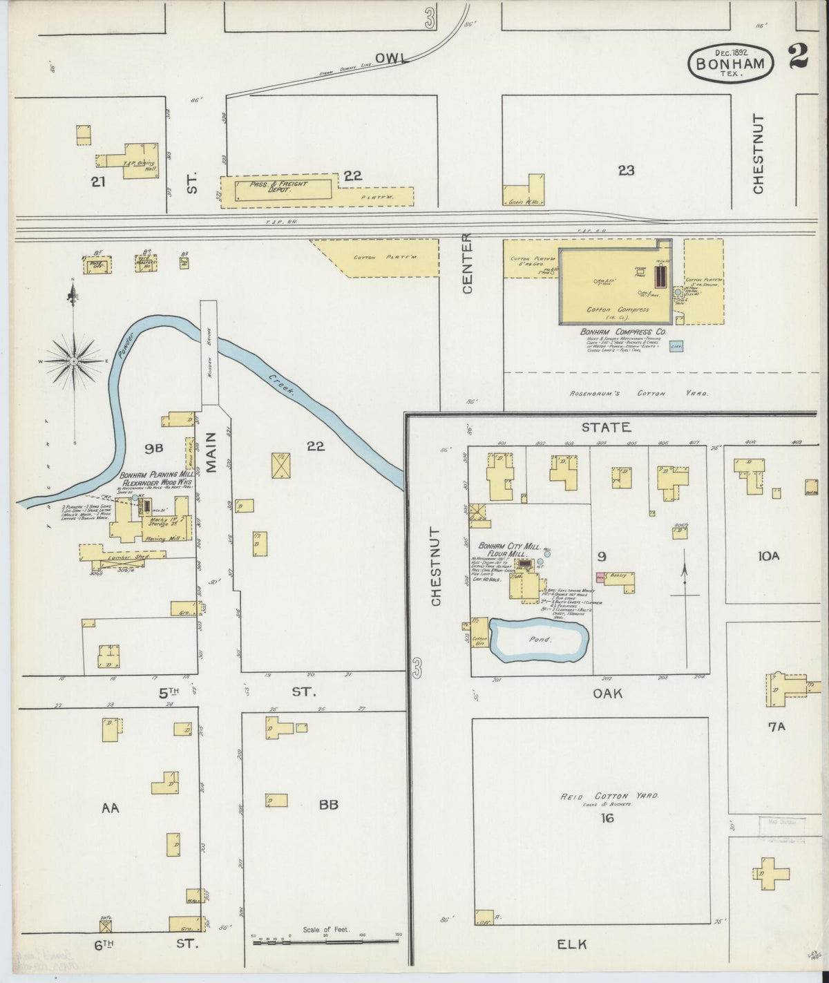 Sanborn Fire Insurance Map from Bonham, Fannin County, Texas (1892), Sheet #0002 - Complete Map Set gallery image, historic Sanborn map, vintage wall art, Texas Texas