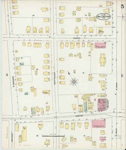 Sanborn Fire Insurance Map from Wallingford, New Haven County, Connecticut (1897), Sheet #0005 - Complete Map Set gallery image, historic Sanborn map, vintage wall art, Connecticut Connecticut
