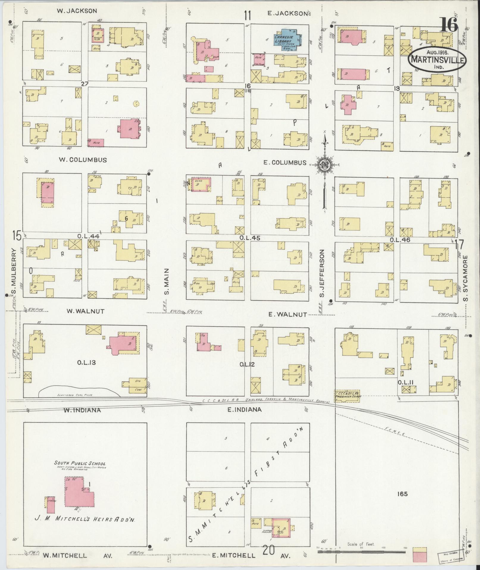 Sanborn Fire Insurance Map from Martinsville, Morgan County, Indiana (1916), Sheet #0016 - Complete Map Set gallery image, historic Sanborn map, vintage wall art, Indiana Indiana