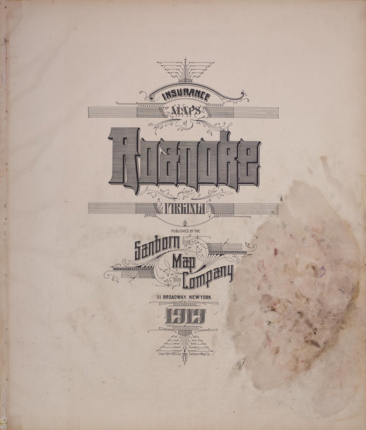 Sanborn Fire Insurance Map from Roanoke, Independent Cities, Virginia (1919), Sheet #0001 - Historic Sanborn Fire Insurance Map Print, vintage old map wall art, antique decor, genealogy gift, Virginia Virginia map