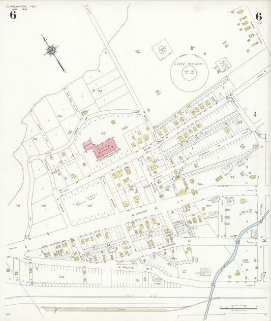Sanborn Fire Insurance Map from Gladewater, Gregg County, Texas (1934), Sheet #0006 - Historic Sanborn Fire Insurance Map Print, vintage old map wall art, antique decor, genealogy gift, Texas Texas map