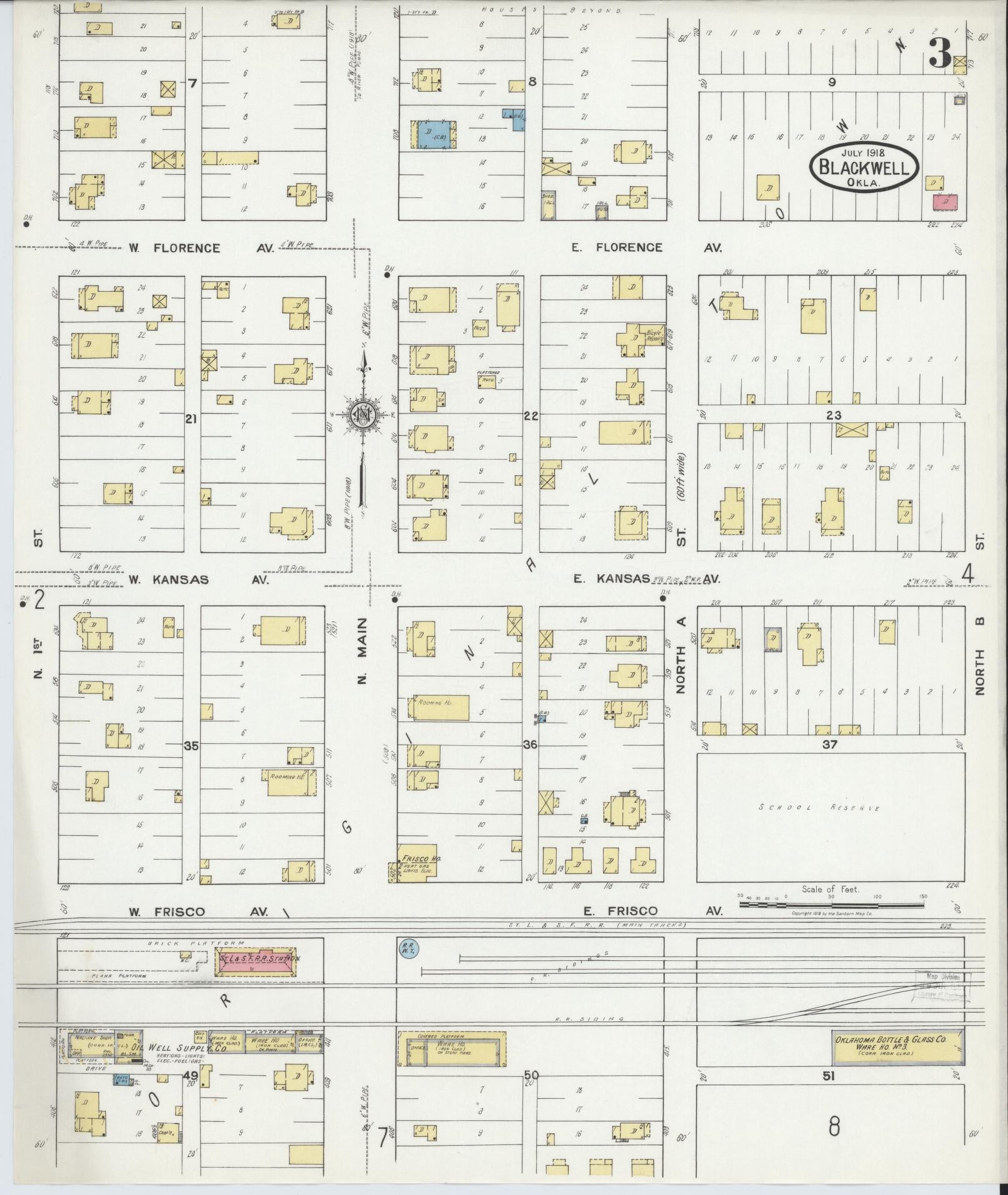 Sanborn Fire Insurance Map from Blackwell, Kay County, Oklahoma (1918), Sheet #0003 - Historic Sanborn Fire Insurance Map Print, vintage old map wall art, antique decor, genealogy gift, Oklahoma Oklahoma map