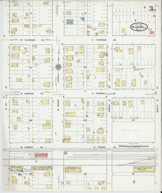 Sanborn Fire Insurance Map from Blackwell, Kay County, Oklahoma (1918), Sheet #0003 - Historic Sanborn Fire Insurance Map Print, vintage old map wall art, antique decor, genealogy gift, Oklahoma Oklahoma map