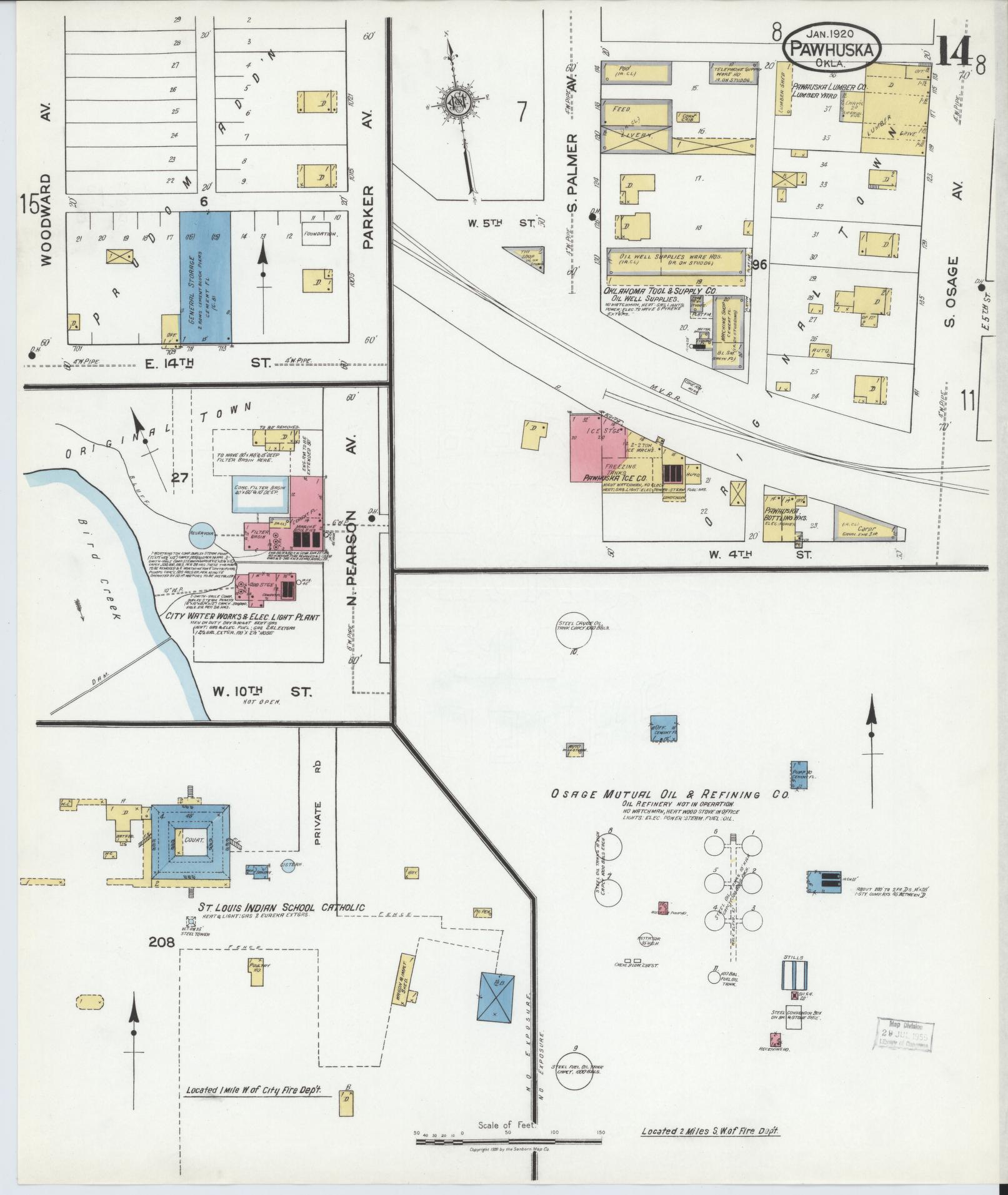 Sanborn Fire Insurance Map from Pawhuska, Osage County, Oklahoma (1920), Sheet #0014 - Complete Map Set gallery image, historic Sanborn map, vintage wall art, Oklahoma Oklahoma