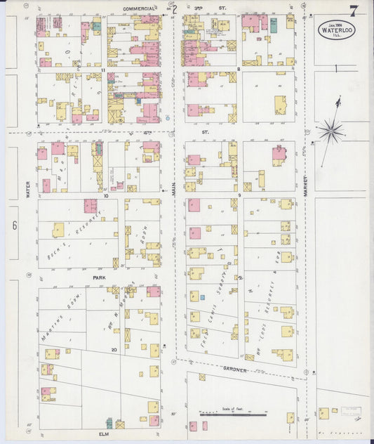 Sanborn Fire Insurance Map from Waterloo, Monroe County, Illinois (1906), Sheet #0007 - Historic Sanborn Fire Insurance Map Print, vintage old map wall art, antique decor, genealogy gift, Illinois Illinois map