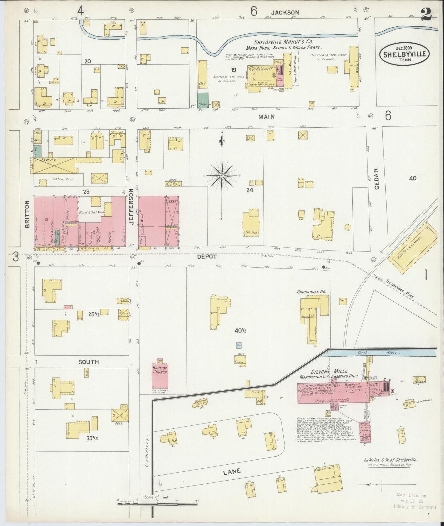 Sanborn Fire Insurance Map from Shelbyville, Bedford County, Tennessee (1899), Sheet #0002 - Complete Map Set gallery image, historic Sanborn map, vintage wall art, Tennessee Tennessee