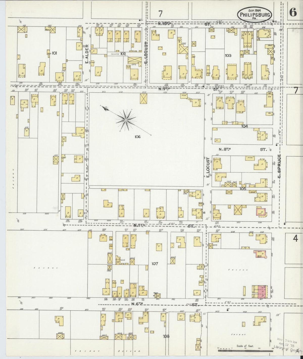 Sanborn Fire Insurance Map from Philipsburg, Centre County, Pennsylvania (1904), Sheet #0006 - Historic Sanborn Fire Insurance Map Print, vintage old map wall art, antique decor, genealogy gift, Pennsylvania Pennsylvania map