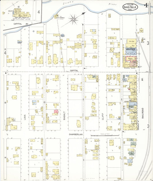 Sanborn Fire Insurance Map from Idaho Falls, Bonneville County, Idaho (1903), Sheet #0004 - Historic Sanborn Fire Insurance Map Print, vintage old map wall art, antique decor, genealogy gift, Idaho Idaho map