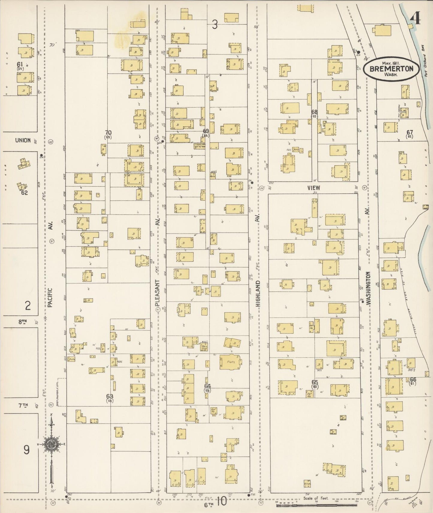 Sanborn Fire Insurance Map from Bremerton, Kitsap County, Washington (1911), Sheet #0004 - Complete Map Set gallery image, historic Sanborn map, vintage wall art, Washington Washington