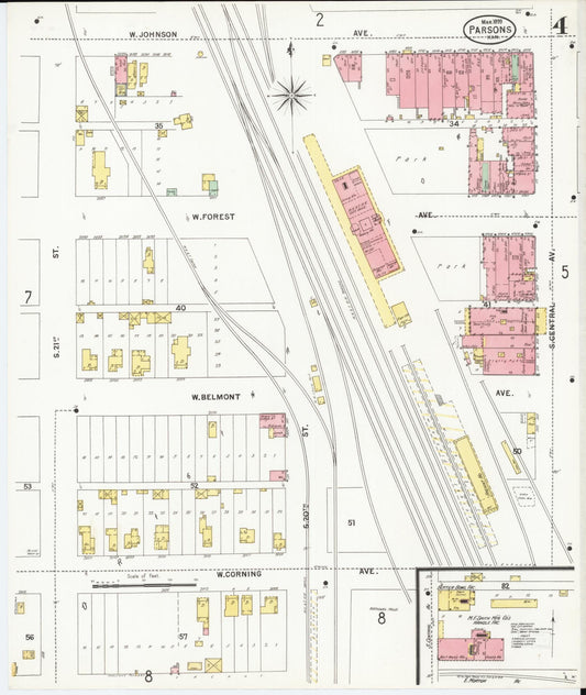 Sanborn Fire Insurance Map from Parsons, Labette County, Kansas (1899), Sheet #0004 - Historic Sanborn Fire Insurance Map Print, vintage old map wall art, antique decor, genealogy gift, Kansas Kansas map