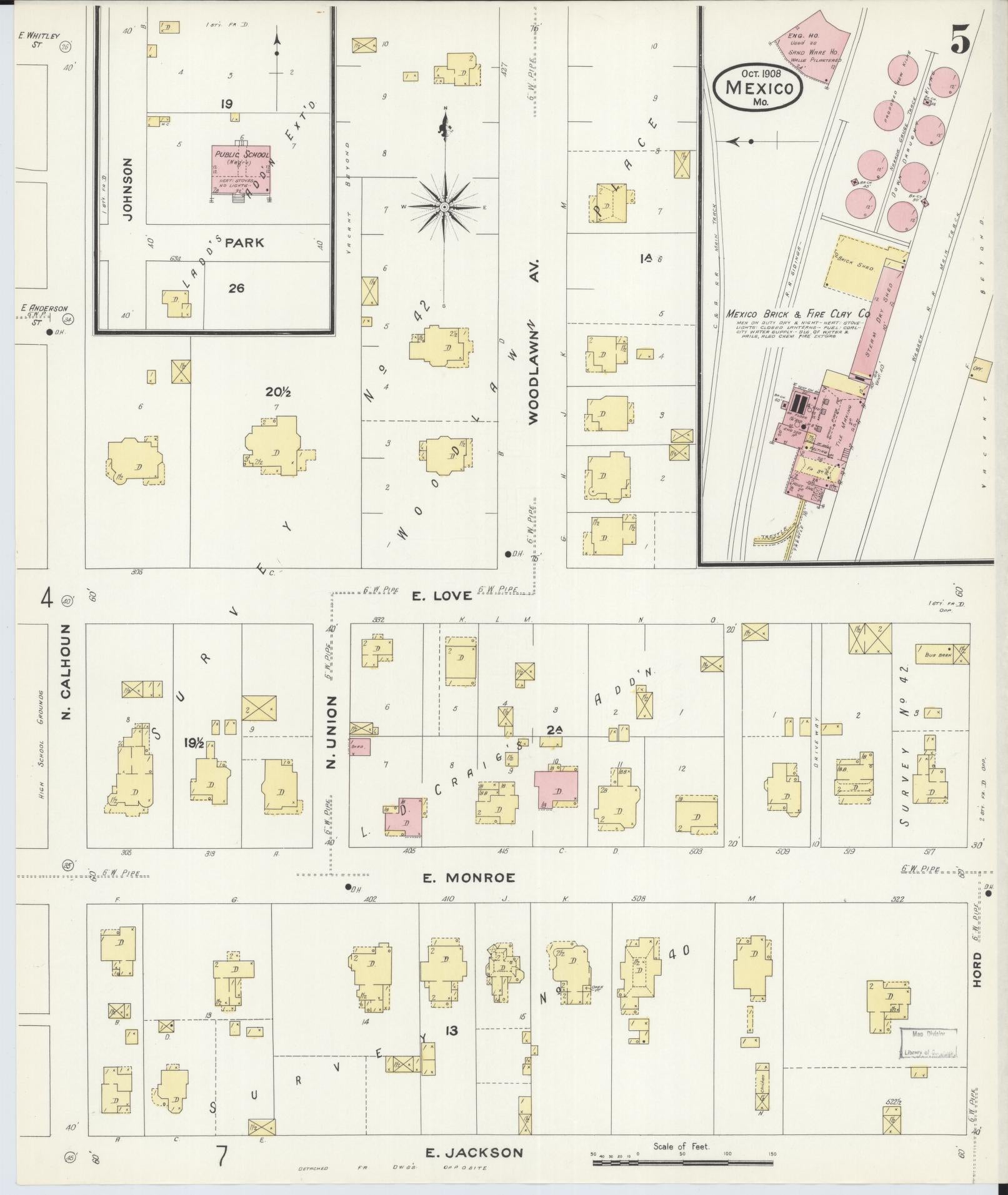 Sanborn Fire Insurance Map from Mexico, Audrain County, Missouri (1908), Sheet #0005 - Complete Map Set gallery image, historic Sanborn map, vintage wall art, Missouri Missouri