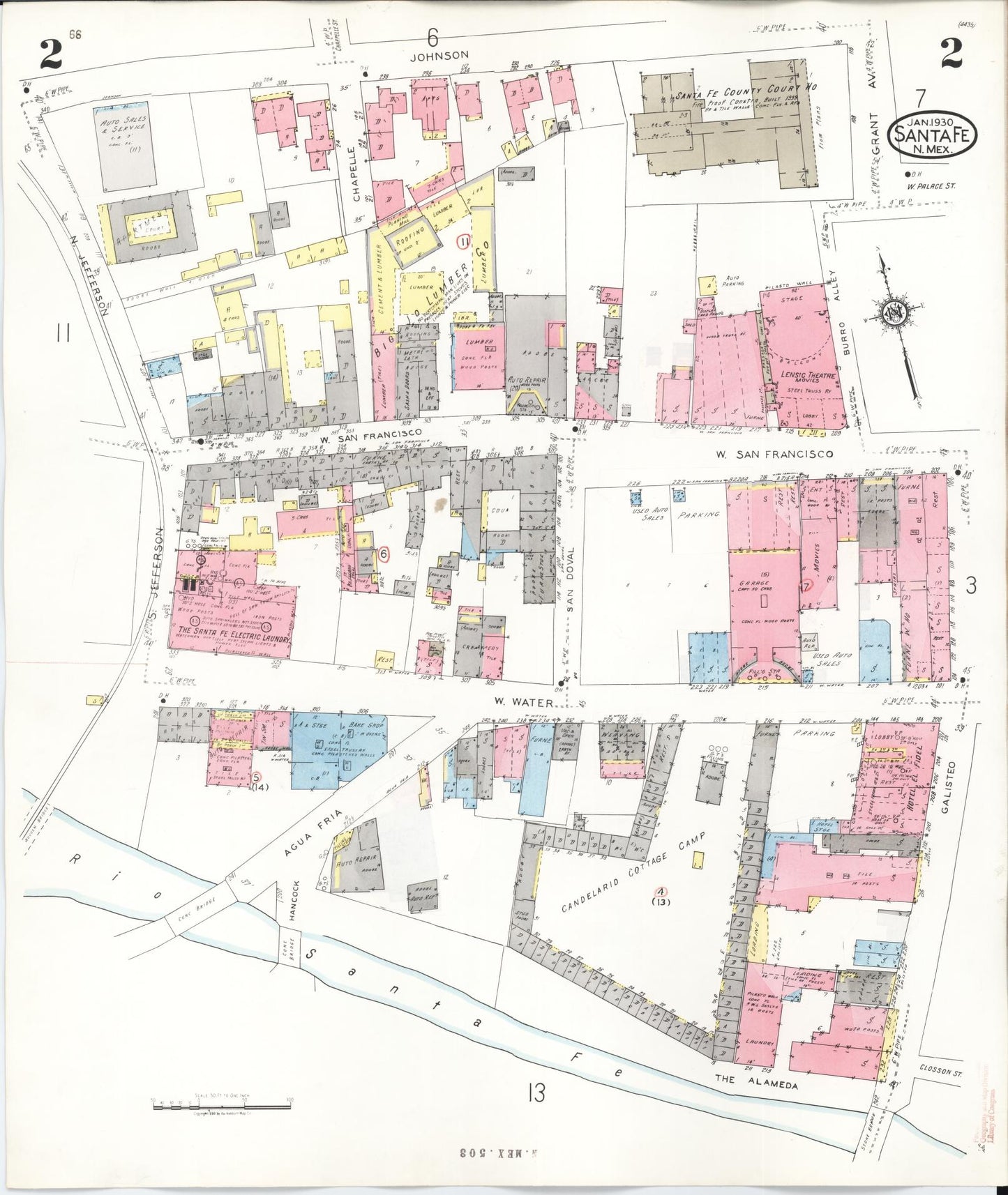 Sanborn Fire Insurance Map from Santa Fe, Santa Fe County, New Mexico (1948), Sheet #0002 - Complete Map Set gallery image, historic Sanborn map, vintage wall art, New Mexico New Mexico