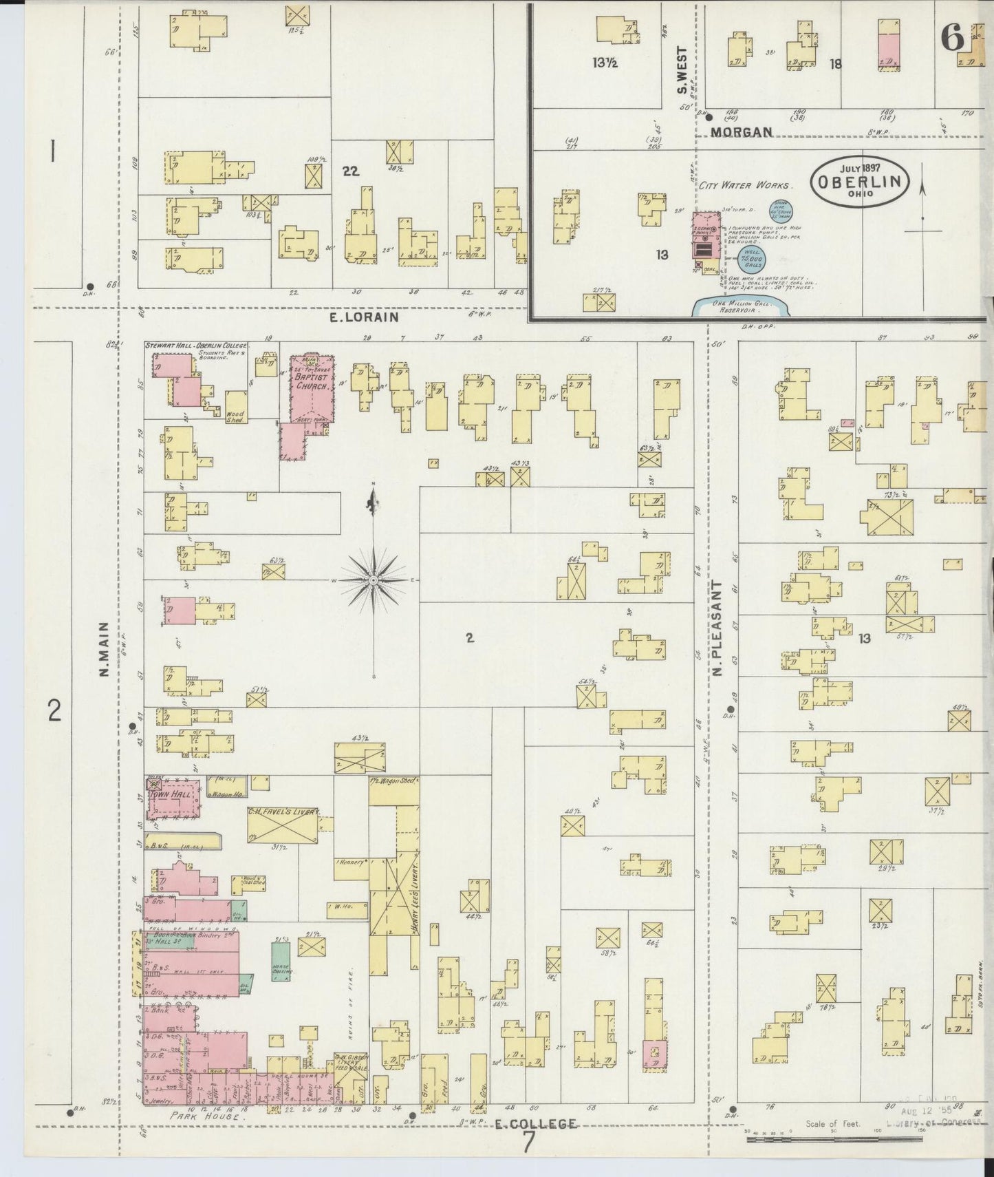 Sanborn Fire Insurance Map from Oberlin, Lorain County, Ohio (1897), Sheet #0006 - Historic Sanborn Fire Insurance Map Print, vintage old map wall art, antique decor, genealogy gift, Ohio Ohio map