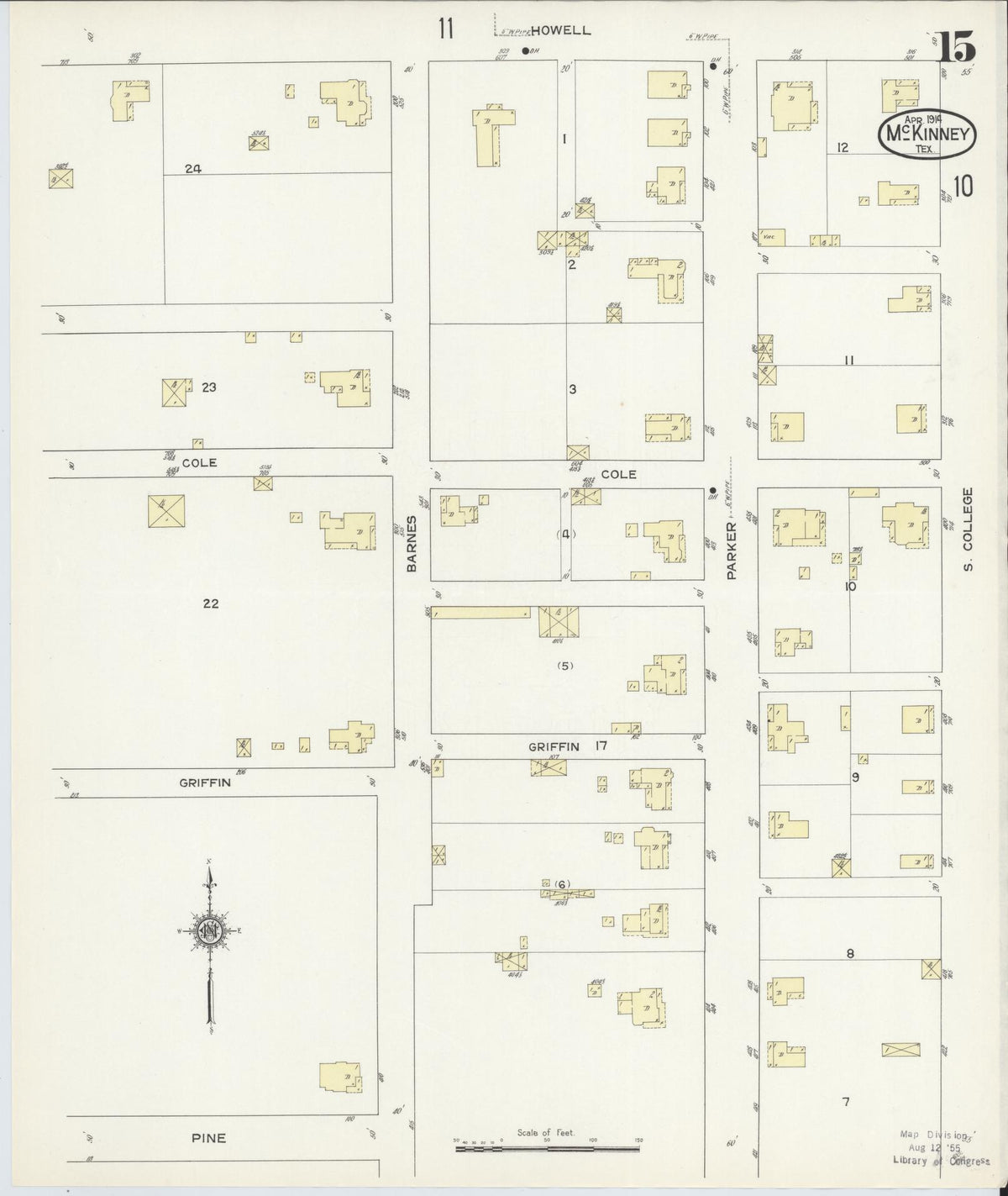 Sanborn Fire Insurance Map from McKinney, Collin County, Texas (1914), Sheet #0015 - Complete Map Set gallery image, historic Sanborn map, vintage wall art, Texas Texas