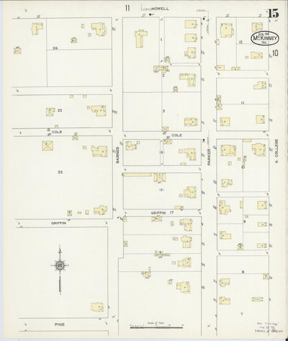 Sanborn Fire Insurance Map from McKinney, Collin County, Texas (1914), Sheet #0015 - Complete Map Set gallery image, historic Sanborn map, vintage wall art, Texas Texas
