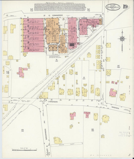 Sanborn Fire Insurance Map from Clarksville, Montgomery County, Tennessee (1913), Sheet #0019 - Historic Sanborn Fire Insurance Map Print, vintage old map wall art, antique decor, genealogy gift, Tennessee Tennessee map