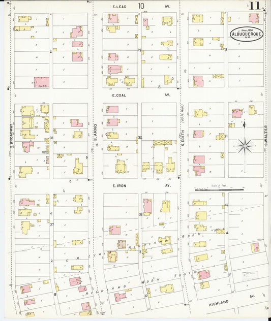 Sanborn Fire Insurance Map from Albuquerque, Bernalillo County, New Mexico (1898), Sheet #0011 - Historic Sanborn Fire Insurance Map Print, vintage old map wall art, antique decor, genealogy gift, New Mexico New Mexico map