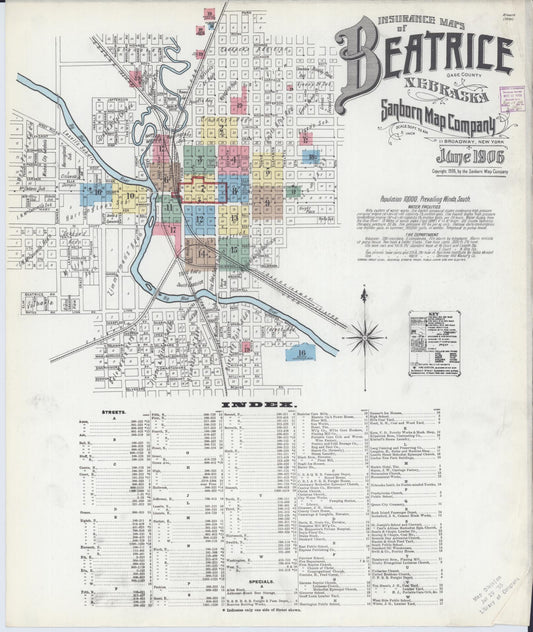 Sanborn Fire Insurance Map from Beatrice, Gage County, Nebraska (1906), Sheet #0001 - Historic Sanborn Fire Insurance Map Print, vintage old map wall art, antique decor, genealogy gift, Nebraska Nebraska map