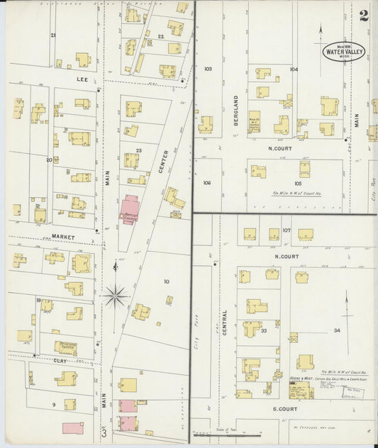 Sanborn Fire Insurance Map from Water Valley, Yalobusha County, Mississippi (1898), Sheet #0002 - Historic Sanborn Fire Insurance Map Print, vintage old map wall art, antique decor, genealogy gift, Mississippi Mississippi map