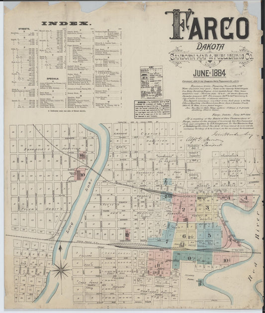 Sanborn Fire Insurance Map from Fargo, Cass County, North Dakota (1884), Sheet #0001 - Historic Sanborn Fire Insurance Map Print, vintage old map wall art, antique decor, genealogy gift, North Dakota North Dakota map