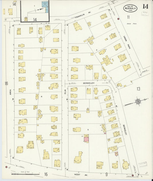 Sanborn Fire Insurance Map from Norwalk, Fairfield County, Connecticut (1912), Sheet #0014 - Historic Sanborn Fire Insurance Map Print, vintage old map wall art, antique decor, genealogy gift, Connecticut Connecticut map